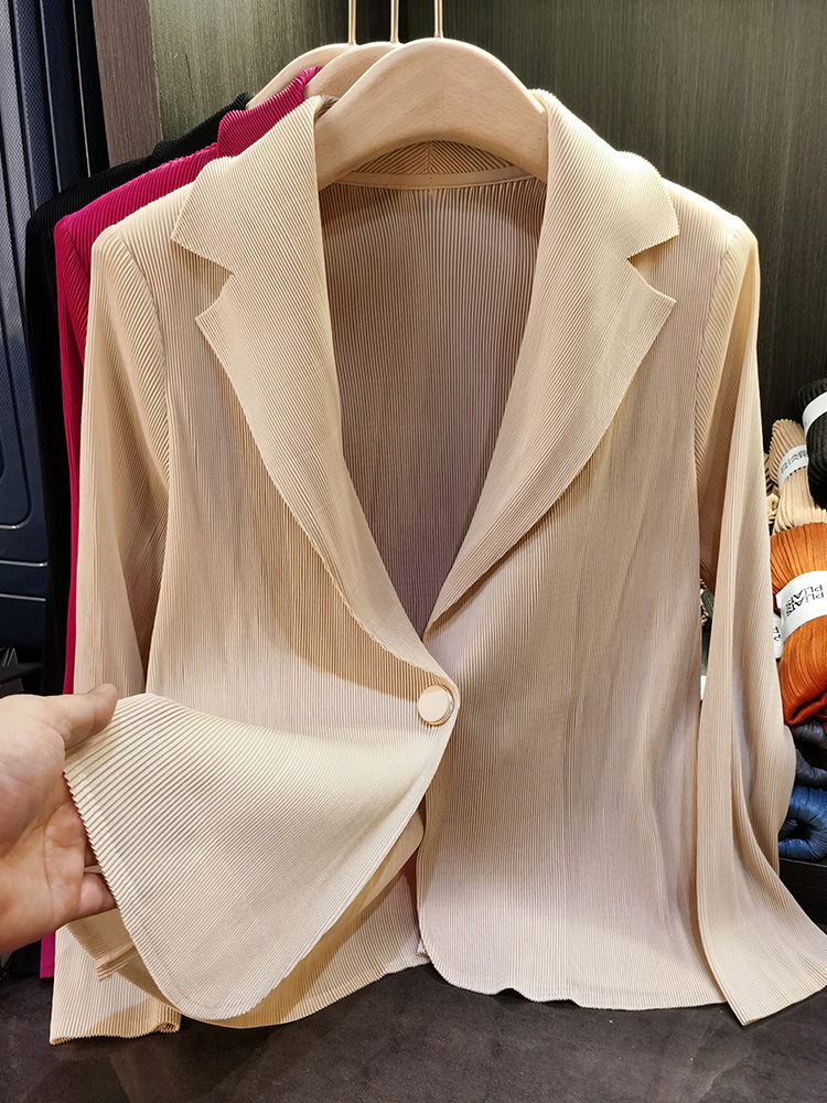 Áo blazer nữ một nút xếp ly tay dài cao cấp mùa xuân hè — Màu tím, Màu đỏ hoa hồng, Màu hồng, Màu xanh lá