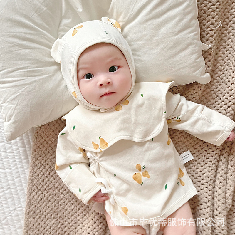 Newborn Baby Pure Cotton Clothes Baby 100% Cotton Belly Protection Half Back Shirt for Newborns, INS Style Fresh and Clean Monk Top