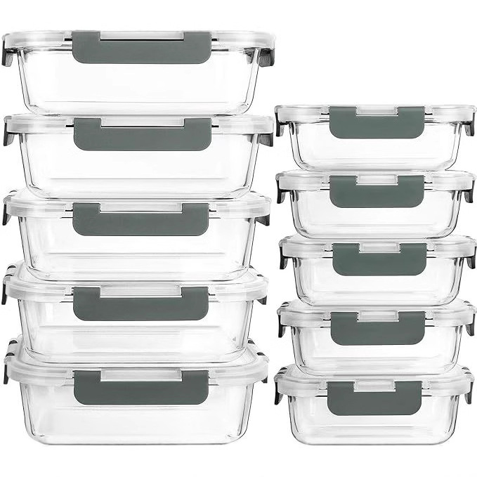 Cuenco de conservación fresco transfronterizo, caja de conservación transparente, caja de almuerzo de vidrio de borosilicato rectangular de grado alimenticio, Amazon