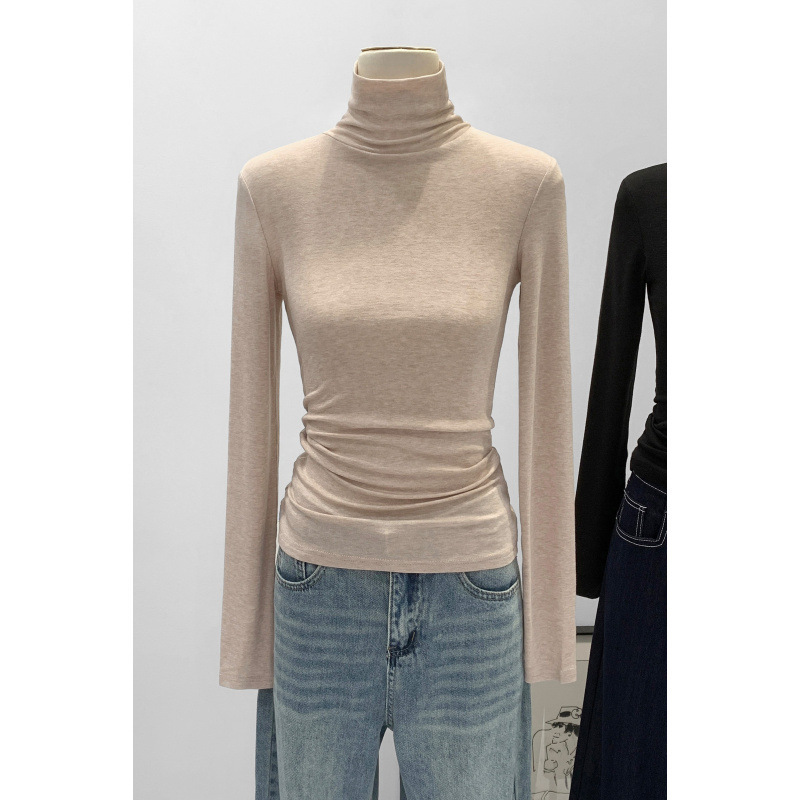 European High-End Women's Lyocell Tencel Turtleneck Base Shirt Autumn and Winter 2025 New Slim Fit Stacked Collar Top
