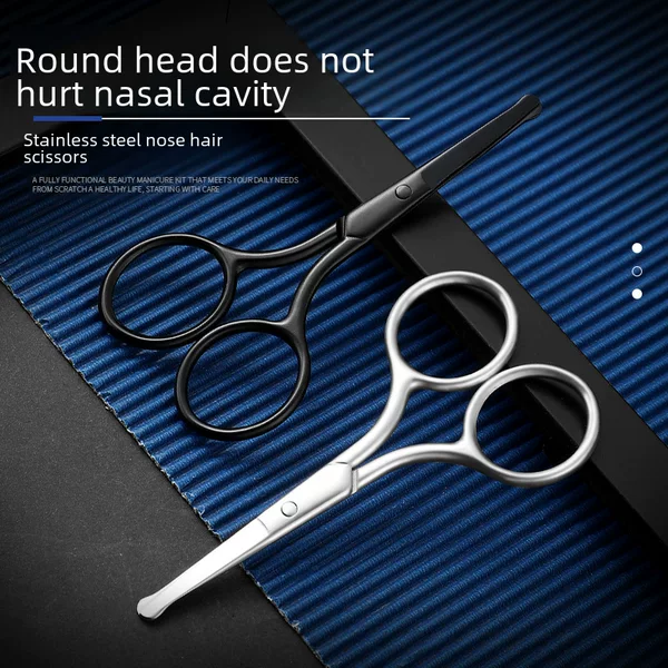 Nose hair trimmer set men's round head stainless steel shave nostril cleaning manual small scissors for women