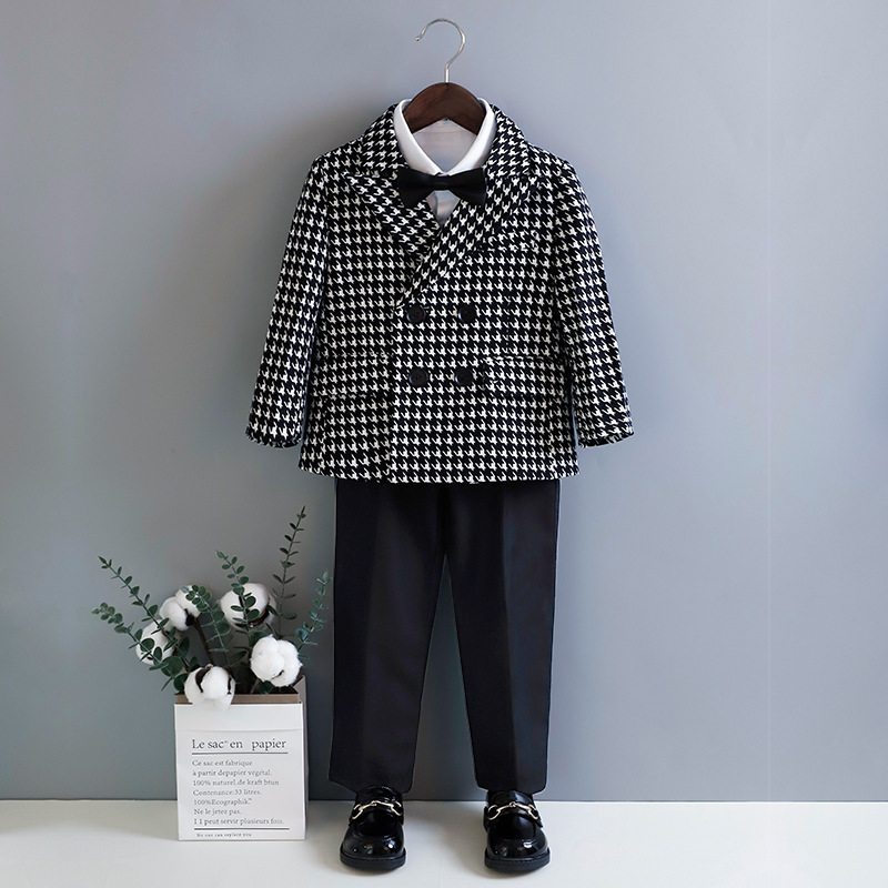 儿童西装套装小童千鸟格婚礼花童礼服英伦风宝宝周岁礼服钢琴演出