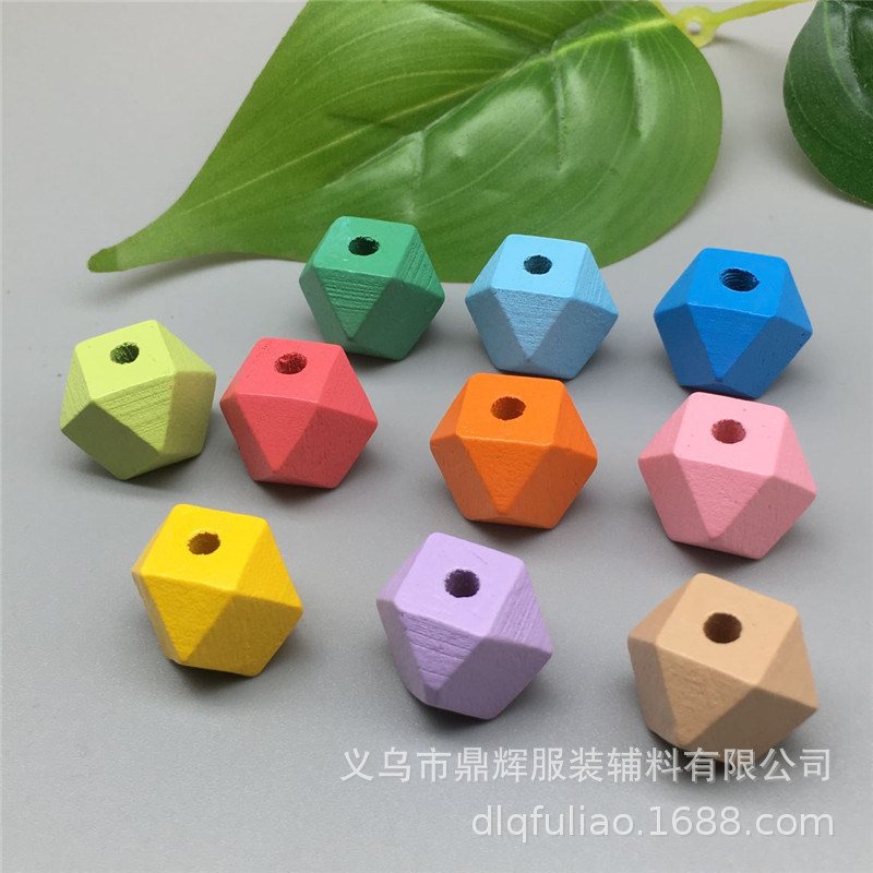 现货批发糖果色彩色八角木珠 彩色多边形珠子纽扣 棱形多角装饰扣