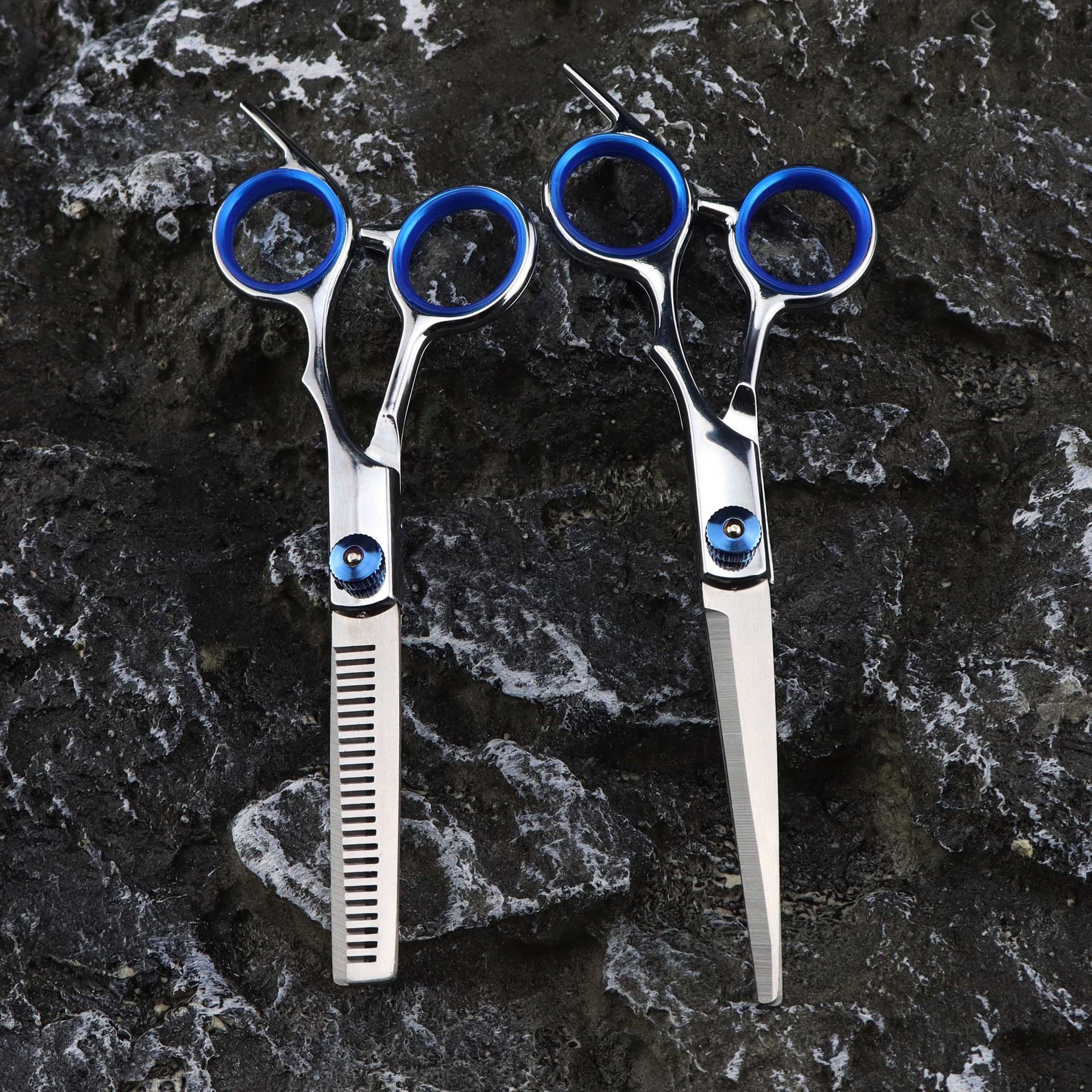 6.0inch Blue screw angled tail stainless steel split hair scissors, hairdressing tool, thinning scissors, hair cutting scissors