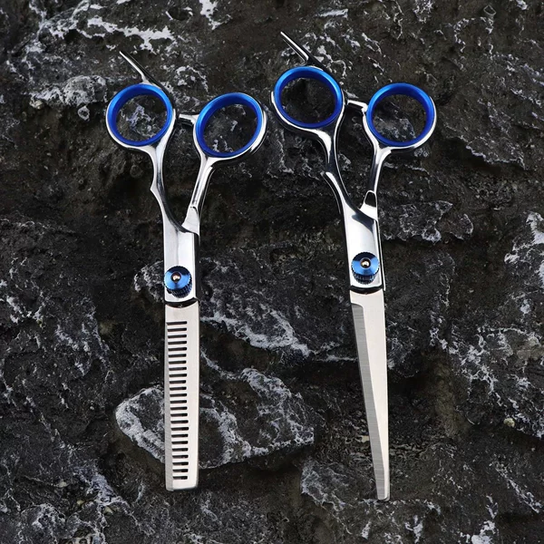6.0inch Blue screw angled tail stainless steel split hair scissors, hairdressing tool, thinning scissors, hair cutting scissors