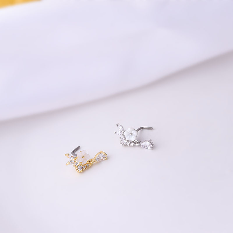 Titanium Steel L Rod Creative Nose Studs Piercing Jewelry Fashion Colorful Zircon Pendant Nose Stud