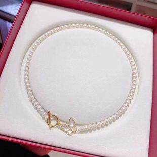 Freshwater Pearl Pearl Necklace Butterfly White Shell 5-6mm Natural Light Clavicle Chain Mother's Day Gift
