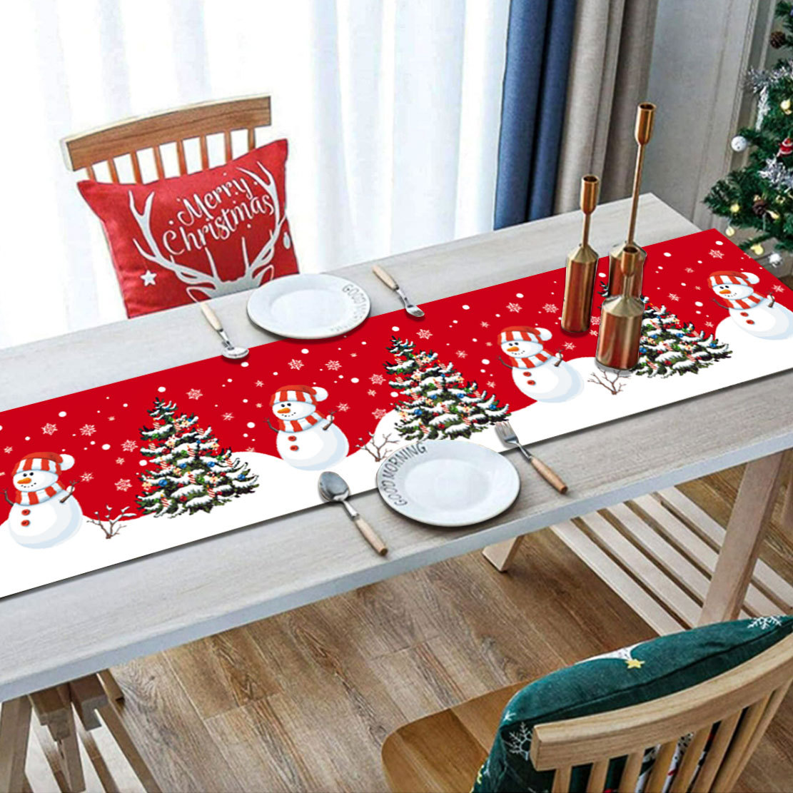  Joulupöytäjalkakoristelu kodin keittiön pellava pöytäliina Joulupöytäliina _voghion.com