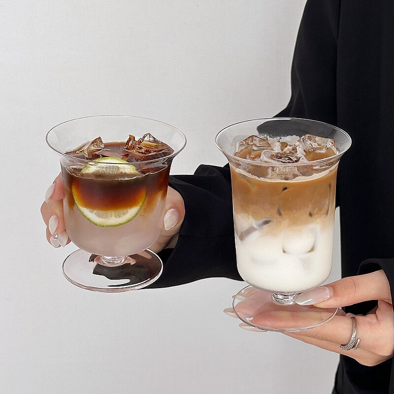 小众ins风冰美式拿铁咖啡杯鸡尾酒杯果汁杯冷饮杯超薄质感玻璃杯