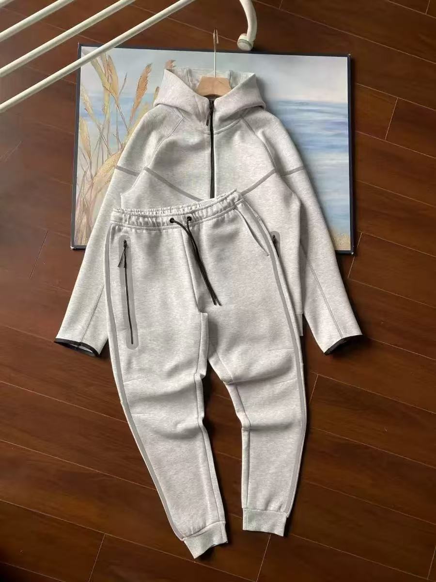 25年春秋新作ファスナーシャツスポーツカジュアルフード付きジャケット長ズボン空気層綿反射ゴムセット男