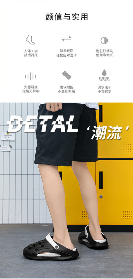 Dép sandal nam bít mũi đế dày kiểu lỗ thoáng khí đi biển — Kaki, Màu trắng, Màu đen chi tiết 2