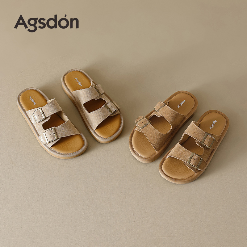 Augustion Backen pantuflas mujer 2025 verano nuevo estilo exterior de un pie con falda sandalias y pantuflas de playa de suela gruesa