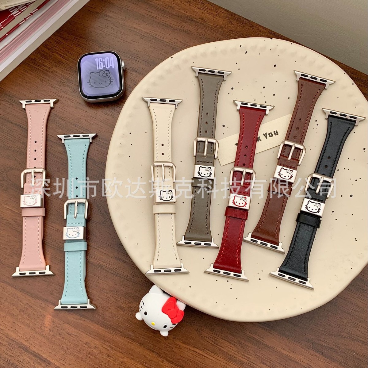Suitable for Apple Small Waist Horse Oil Leather Kt Cat Ring Leather Strap Apple Watches10/9/8/Se/76