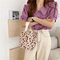 0571 Literary corduroy lunch box lunch bag cute daisy print hand-held storage bag hand-held