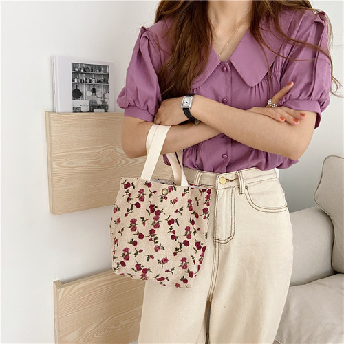 0571 Literary corduroy lunch box lunch bag cute daisy print hand-held storage bag hand-held