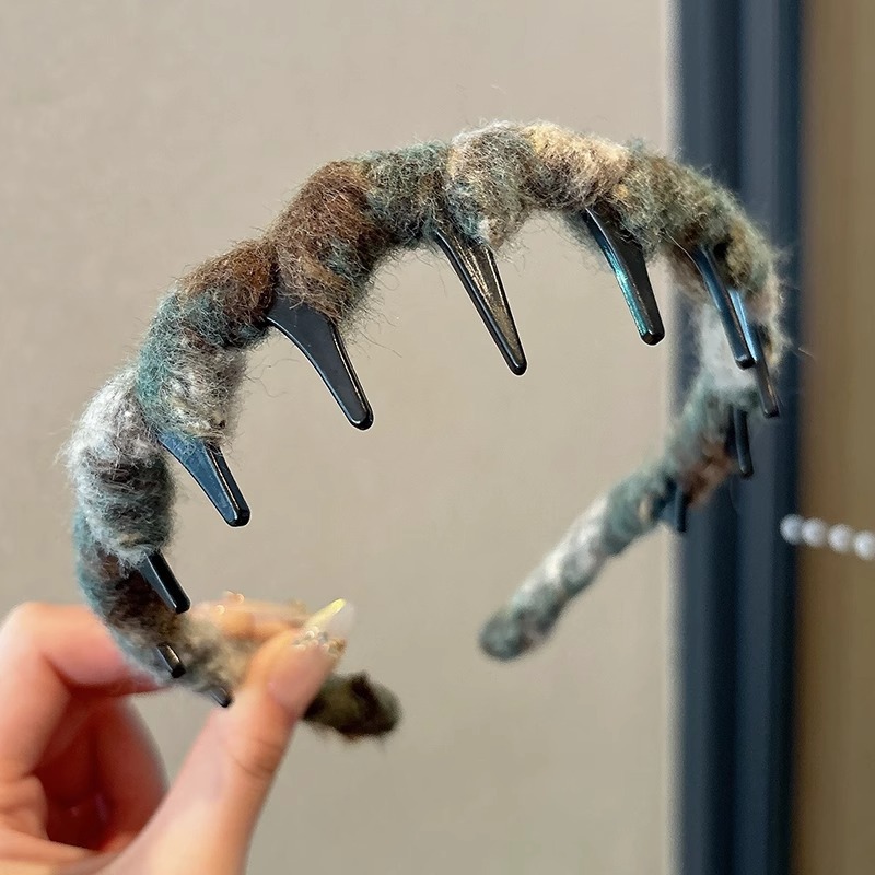 Alto cráneo de lana ondulado banda de cabello para mujeres lavado de cara maquillaje especial banda de cabello con dientes antideslizante acabado de cabello agrupado tocado