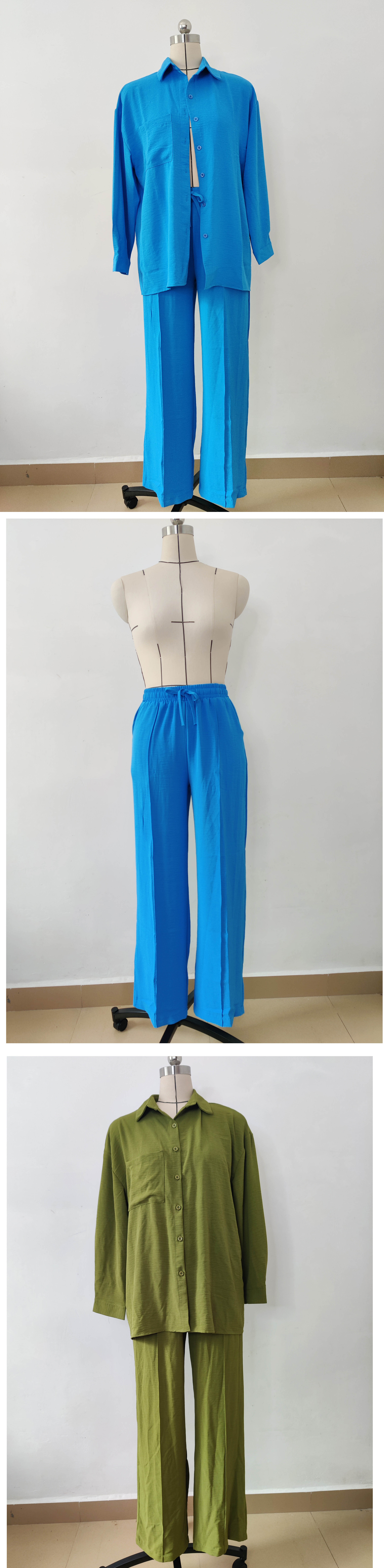 Conjunto de dos piezas para mujer camisa holgada y pantalón_voghion.com