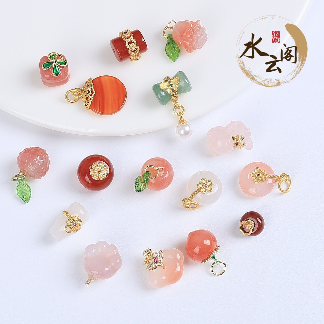 绯红盐源玛瑙小滴溜平安扣葫芦提溜散珠diy手链饰品配件吊坠批发