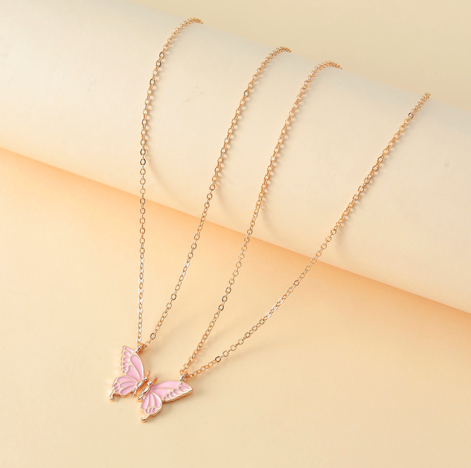 cable chain Chain Type 2 Pieces Simple Style Butterfly Alloy Enamel Women's Pendant Necklace