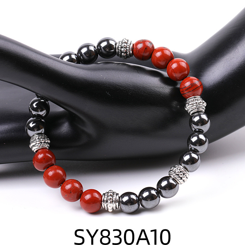 SY830A10 red stone + black iron ore bead bracelet