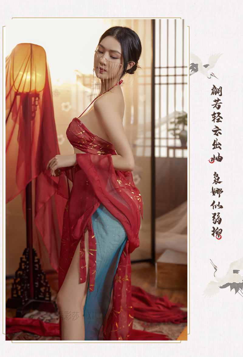 Chiffon Roleplay Nightdress Set with Top, Skirt and Thong, Sheer Mesh Style, One Size — detail image 9