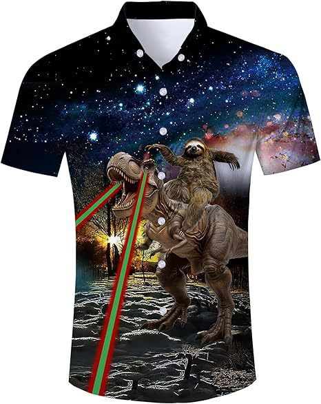 Divertido animal lindo 3D impresión digital hombre calle suelta salvaje manga corta solapa botón camisa hawaiana