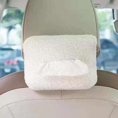 Car-mounted tissue box, cute cartoon hanging seat back tissue box, in-car armrest tissue box, multifunctional tissue pack (Car tissue box/set) - no-specifications-lamb-wool-white
