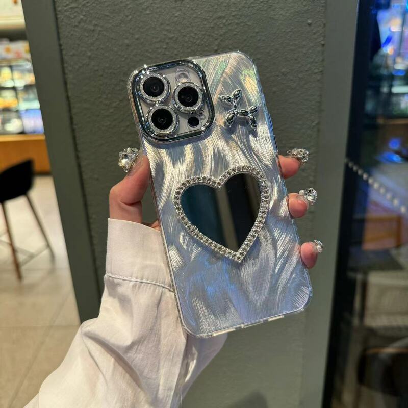 Feather Yarn Cartoon Mirror Suitable for Opporeno14Pro Mobile Phone Case A3Pro Fine Hole A58/Findx8/K12