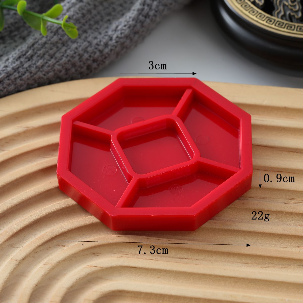 팔각형 - 빨간색 격자 무늬 접시