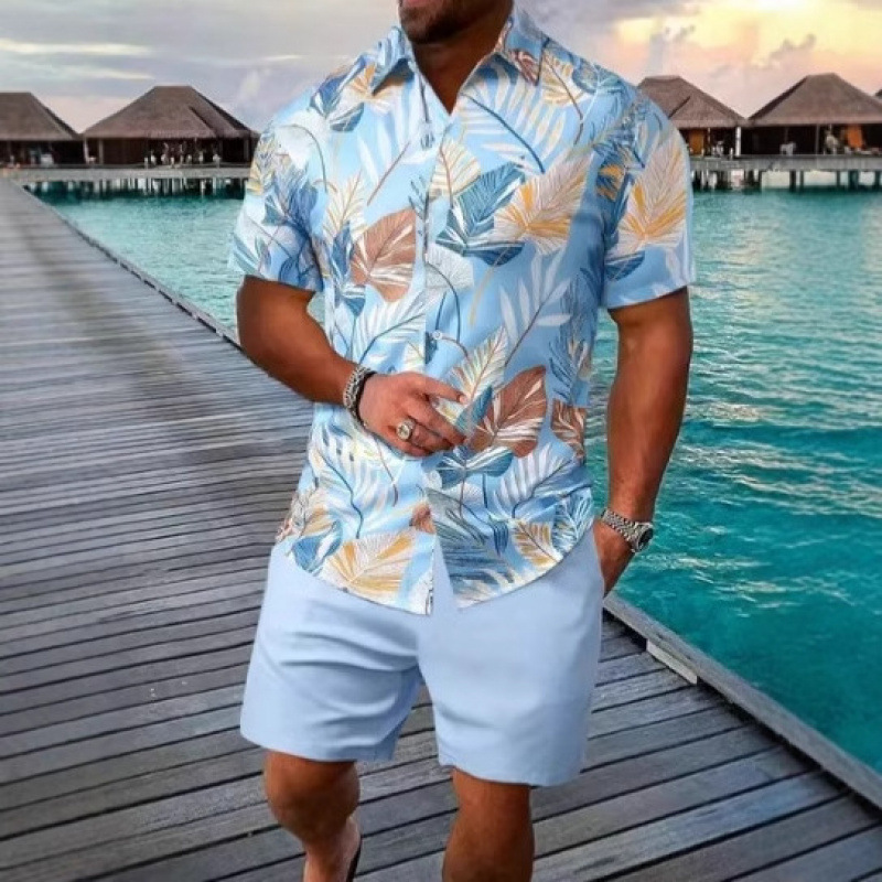 Foreign Trade 2022 Summer Cross-Border Popular European and American Amazon Short-Sleeved Shorts Two-Piece Sports and Leisure Men's Suit