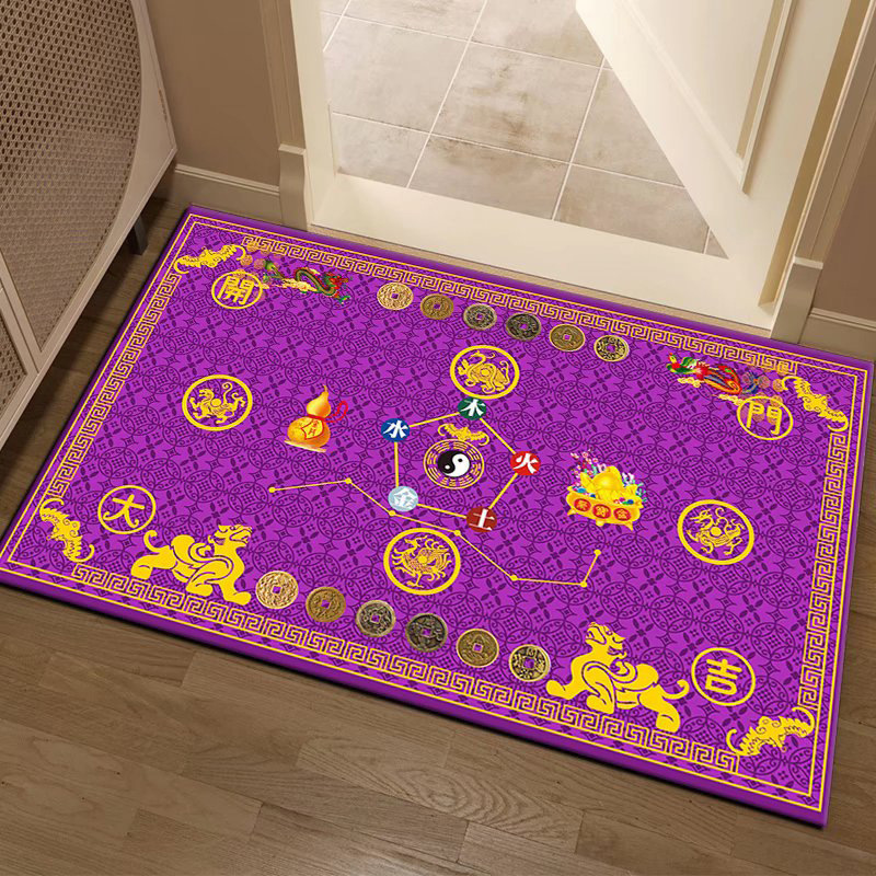 Chinese-style Dragon and Phoenix Bagua Five Elements Feng Shui Floor Mat for Living Room and Bedroom, Attracts Wealth and Fortune, Home Use, Waterproof and Washable