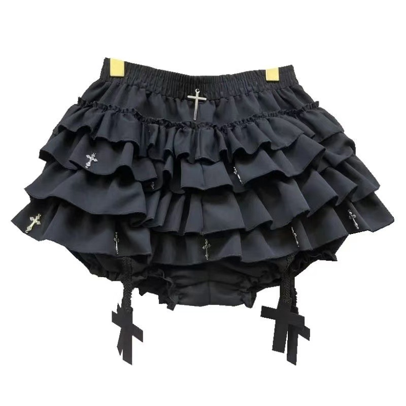 Black and White High-Waist Puff Skirt, Light Punk Outer-Wear Mini Skirt, Anti-Exposure Lining — detail image 5