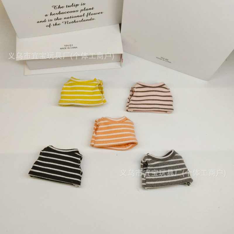New Long-Legged Kt Clothes 10cm Baby Clothes Stripesd Brushed Elastic Mini T-Shirt Vest Handmade High-Quality Dress-Up