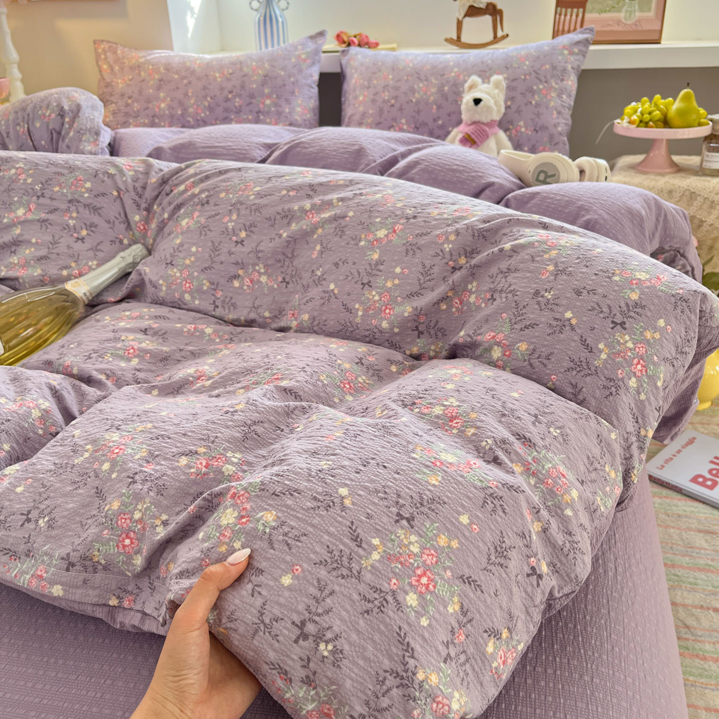 Puff Yarn Four-Piece Bedding Set, Single Duvet Cover, Skin-Friendly Soft Bed Sheet, Student Dormitory Three-Piece Fitted Sheet Set