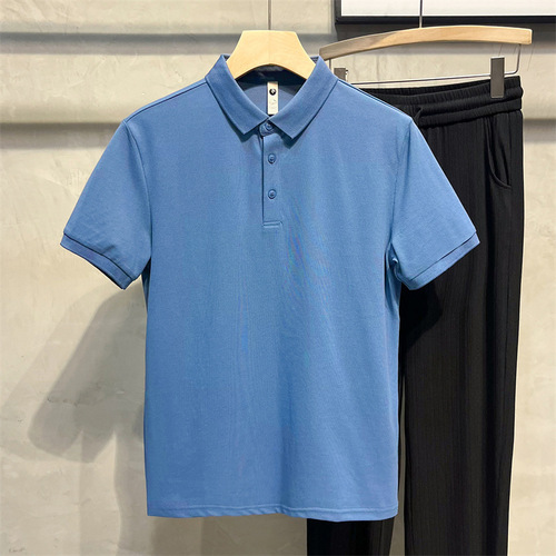 Summer Men's Short Sleeve Polo Shirt High-End Stand Collar Ice Silk T-Shirt Slim Half Sleeve T-shirt Men's Fashion Trend