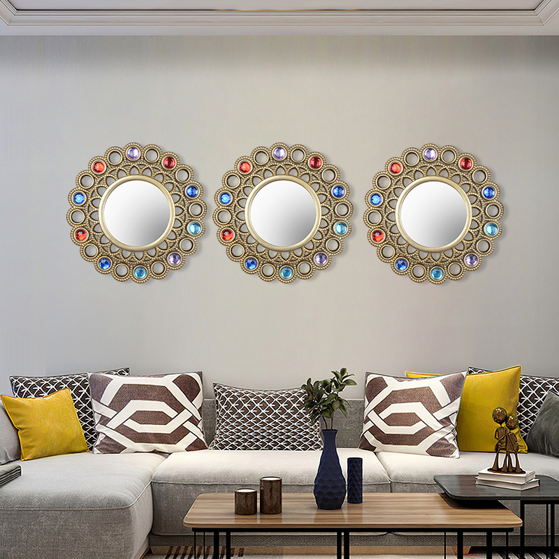 Espejo decorativo moderno anticuado de plástico, marco hueco tridimensional, espejo de pared retro para hogar/sala