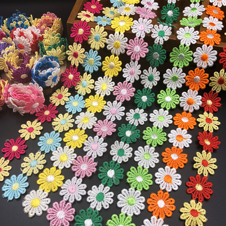 RY color encaje flores pequeñas accesorios hecho a mano bricolaje encaje correa lateral ropa cortina bordado tela material decoración