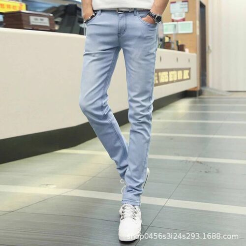 Men's Spring and Autumn Style Jeans, Korean Version, Trendy Elastic Tapered Ankle Casual Pants, Men's Elastic Work Long Pants