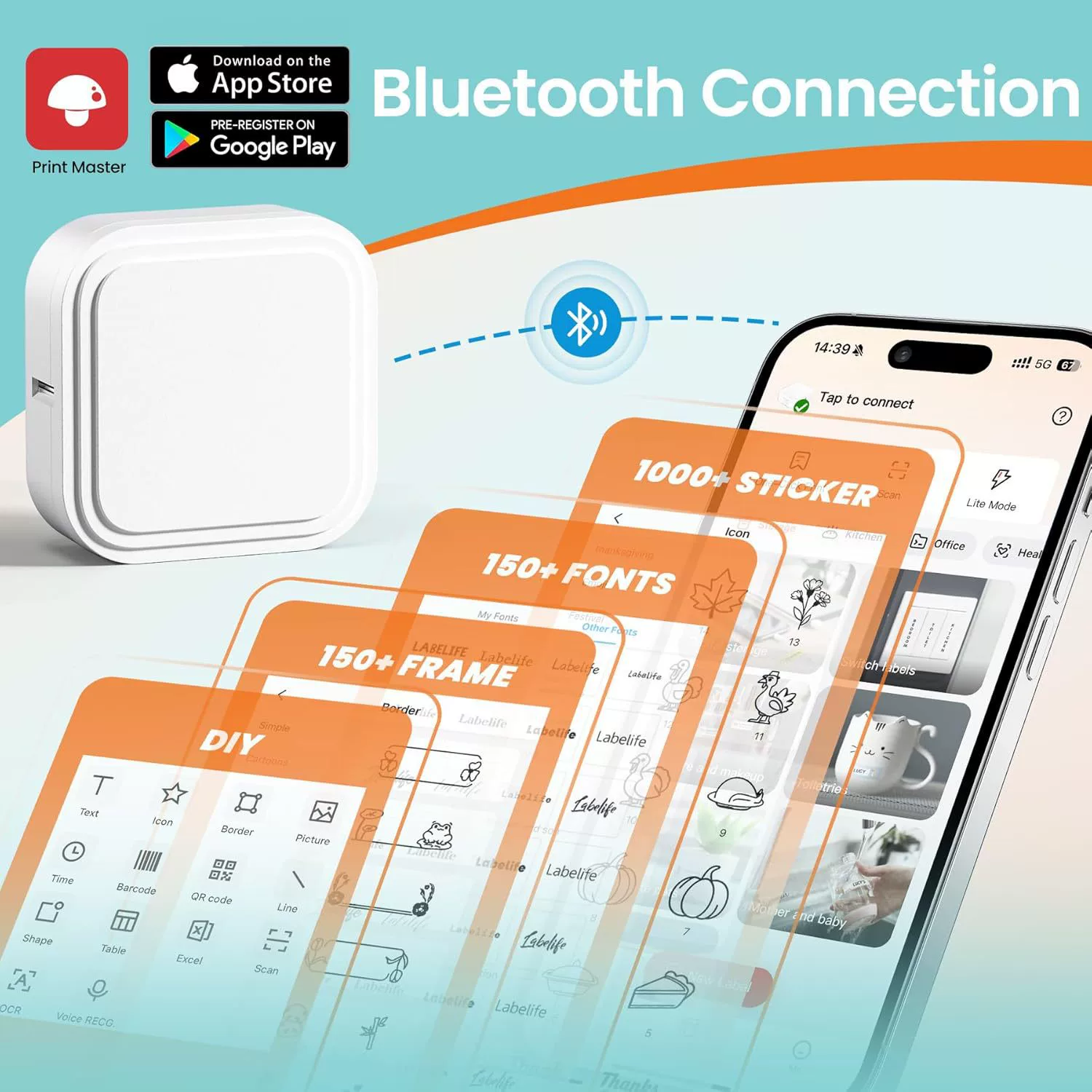 Портативный мини-принтер Phomemo, ручной для мобильного телефона, Bluetooth, для международной торговли