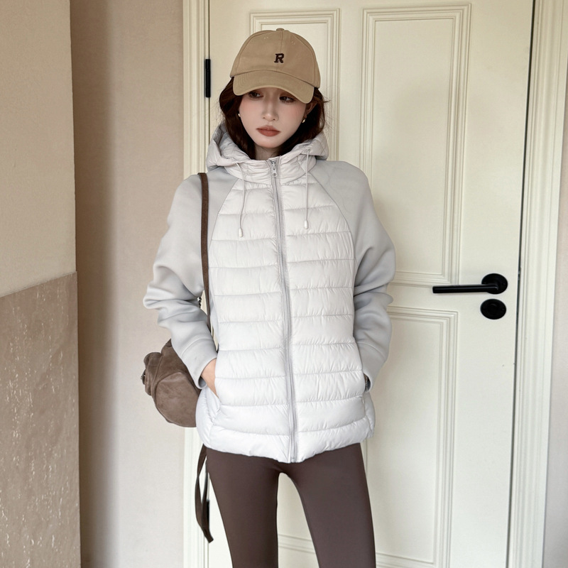 Algodón delgado estilo de moda europea y americana 2025 chaqueta de algodón empalmado chaqueta de algodón delgada de cuello de pie chaqueta de algodón de mujer image 5