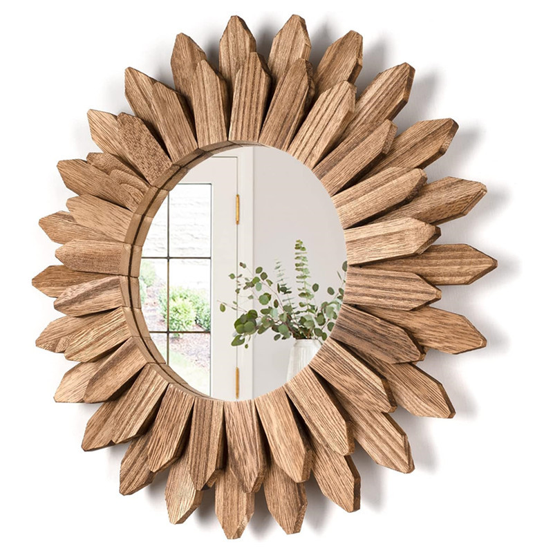 木质壁挂装饰镜 创意圆形镜拍照道具 洗手间洗漱台化妆镜民宿浴