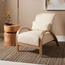 简约现代创意实木扶手椅北欧客厅羊圈绒沙发椅设计师布艺休闲单椅