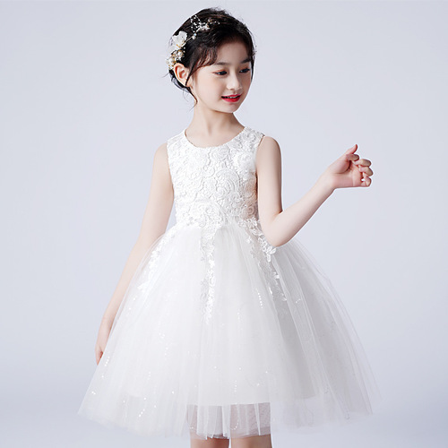 CARISA Children's Net Summer Dress Princess Skirt Girls' Performance Costume Flower Child Pom-pom Skirt Dress