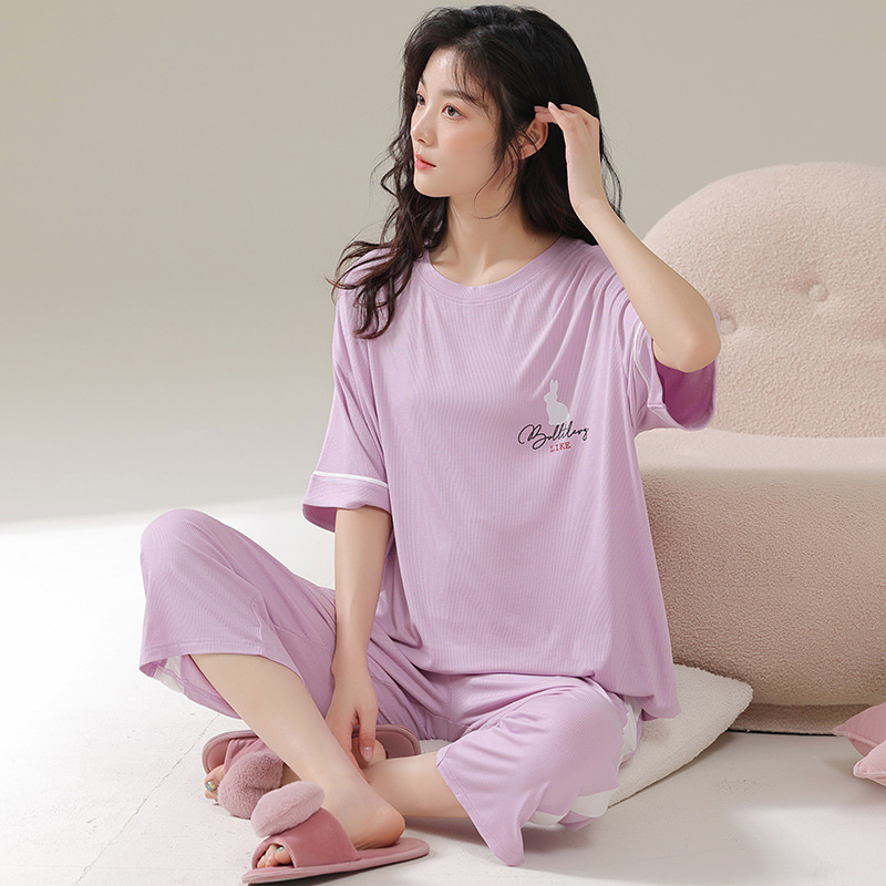 Vêtements de nuit de printemps pour femmes, simples et à manches courtes, pantalons courts, vêtements de maison amples et surdimensionnés en soie glacée pour filles, été_voghion.com