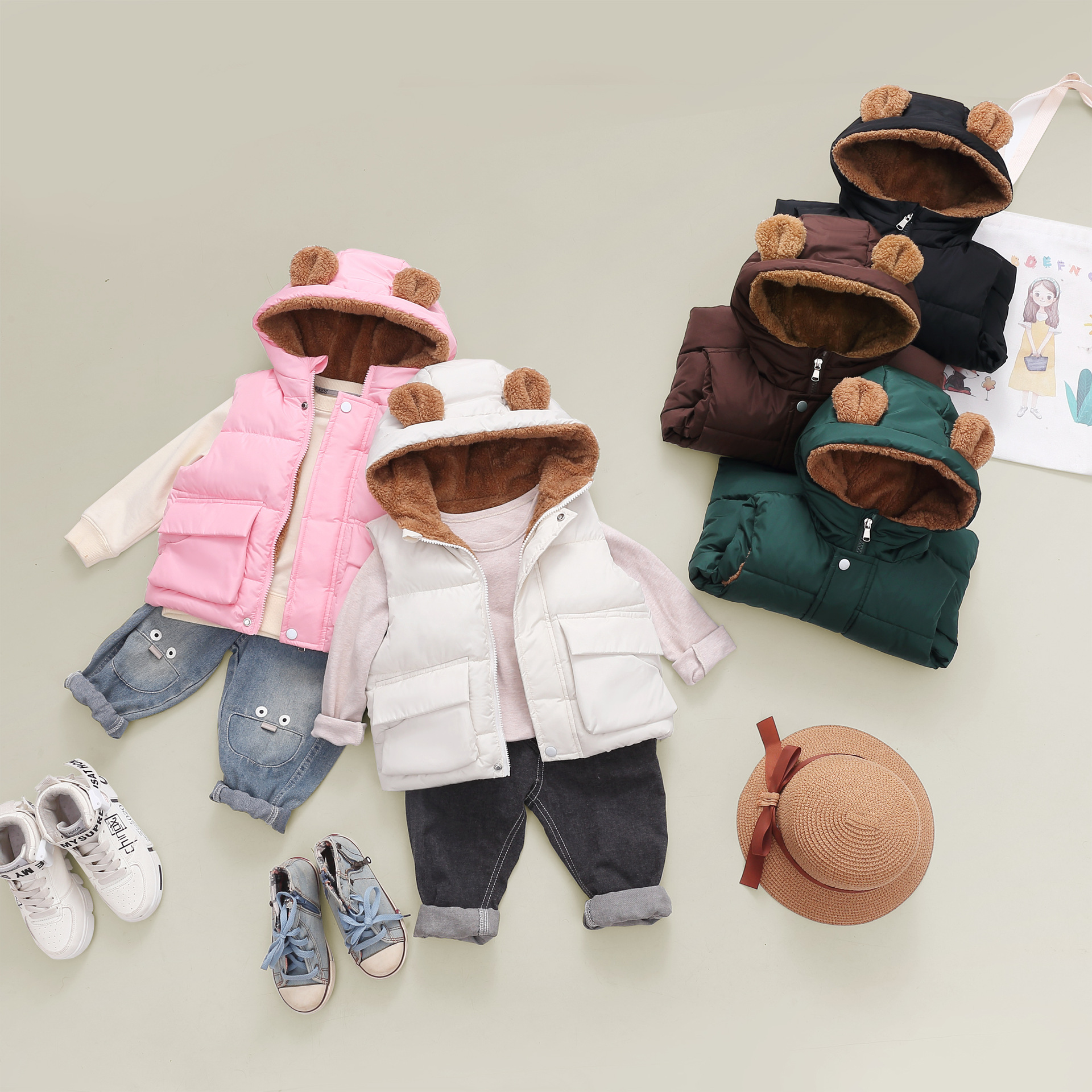 Amazon Foreign Trade Children's Clothing Cotton-Padded Jacket Autumn and Winter Fleece-Lined Warm Children's Wide-Shoulder Solid Color Boys' Hooded Vest