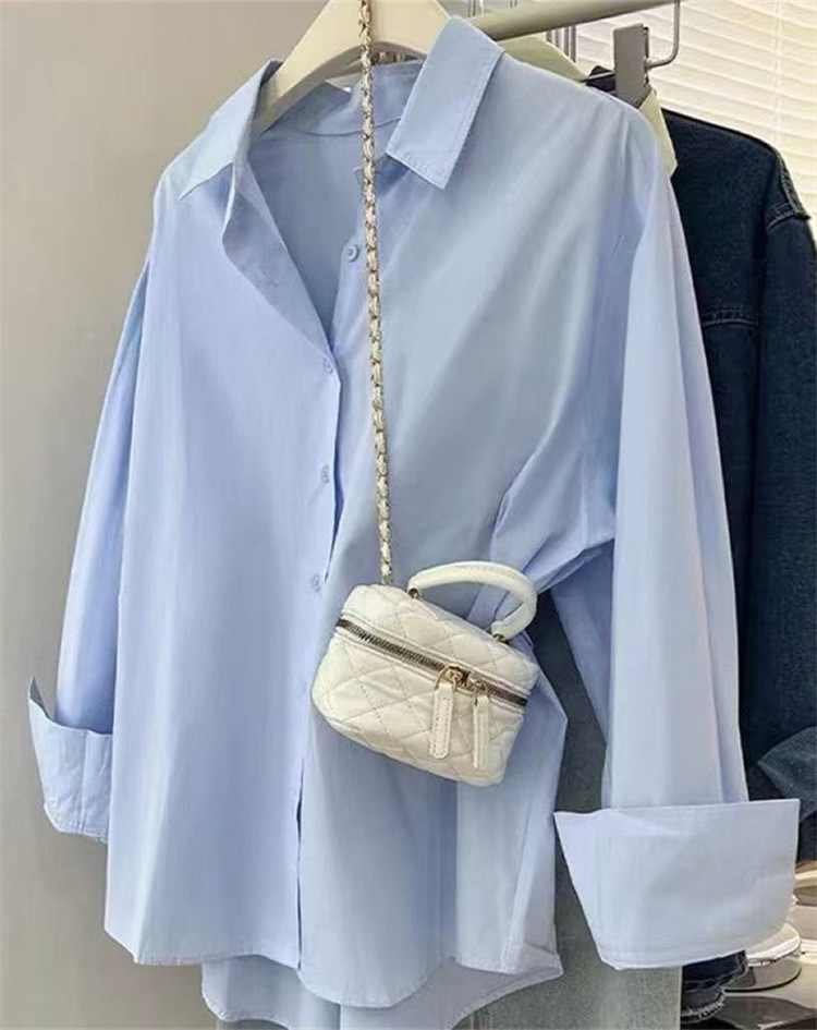 Women's Blue Shirt Elegant New Design Casual Loose Fit Long Sleeved Shirts For Layering Outerwear_ecoleips.com