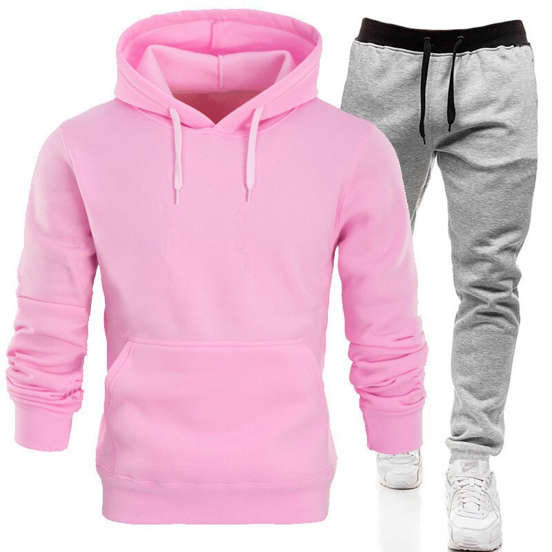 Men's Sports 220g Hooded Solid Color Pullover Set Two-Piece Set Hoodie and Sweatshirts and Sweatpants