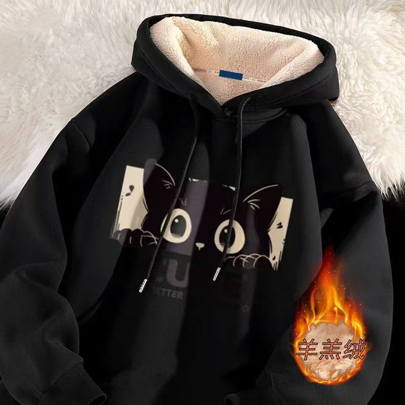 2024 autumn and winter lambskin sweater men's sweater design sense plus loose hooded casual sports men's coat 1/2