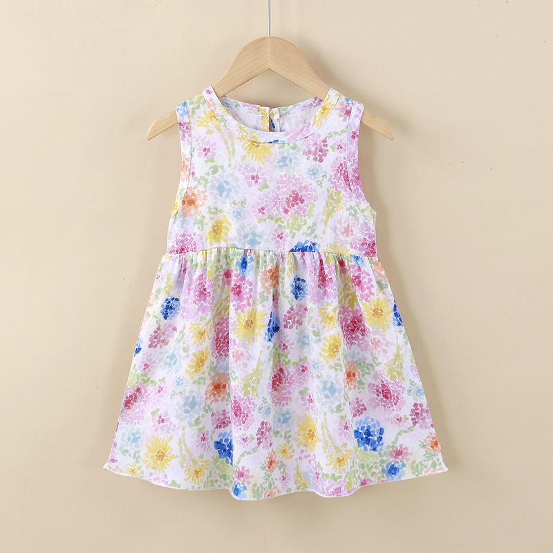 Girls Cotton Silk Dress Summer Floral Princess Dress Beach Dress New Girl Vest Dress Foreign Trade Children's Clothing Wholesale
