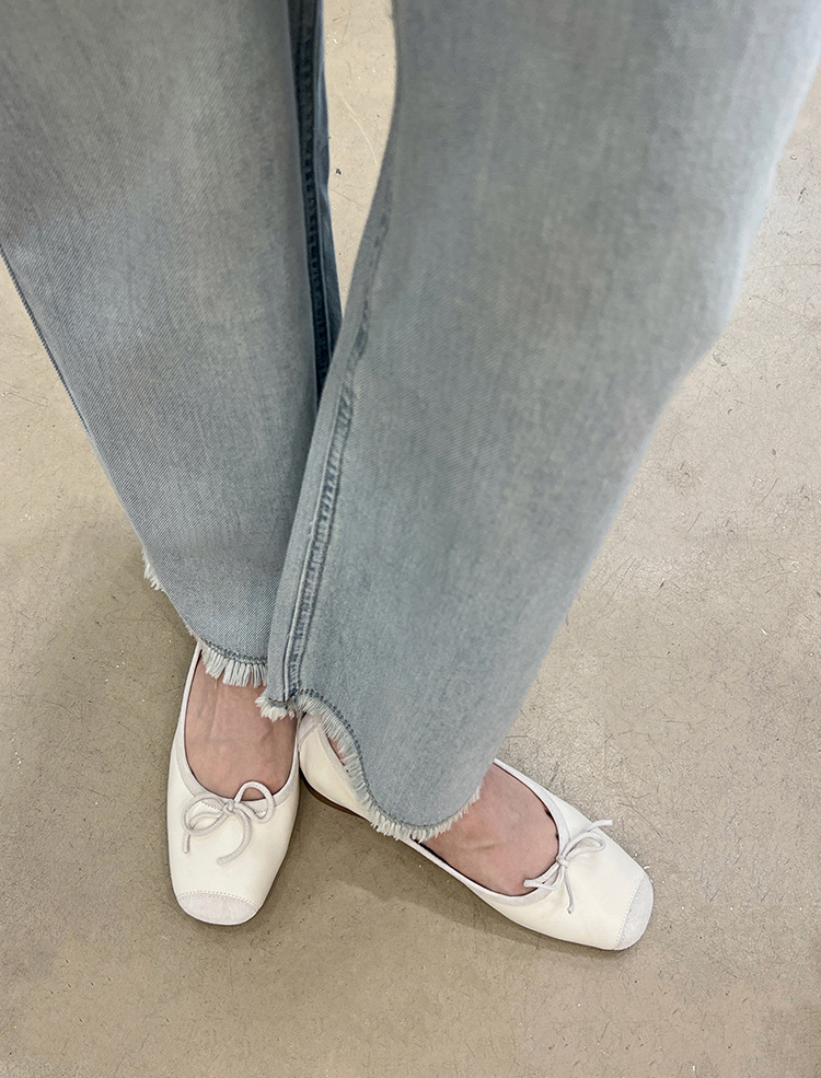 Versión de piel de oveja ~ cuero suave plateado cuadrado arco superficial cuero real adelgazamiento zapatos de ballet de mujer zapatos